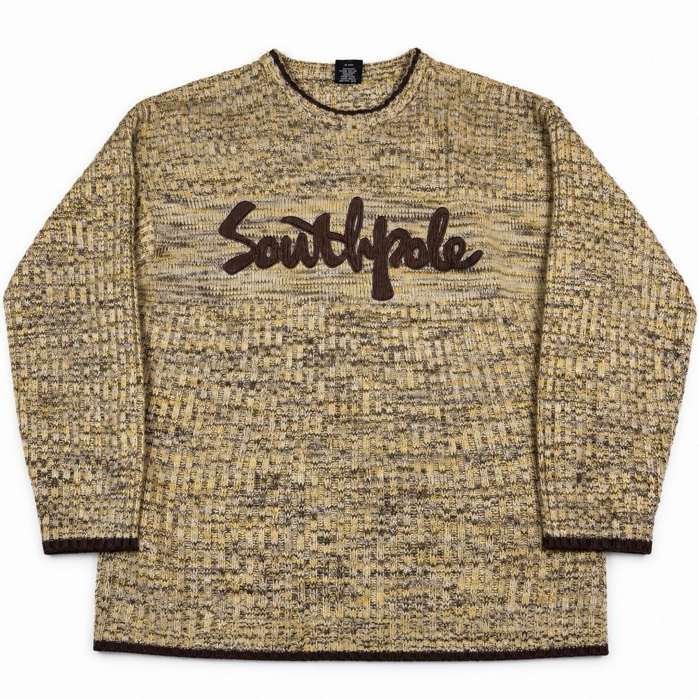 VTG Southpole Heavy Knit Sweater Mens XL Brown Marled Script Logo Y2K Hip Hop